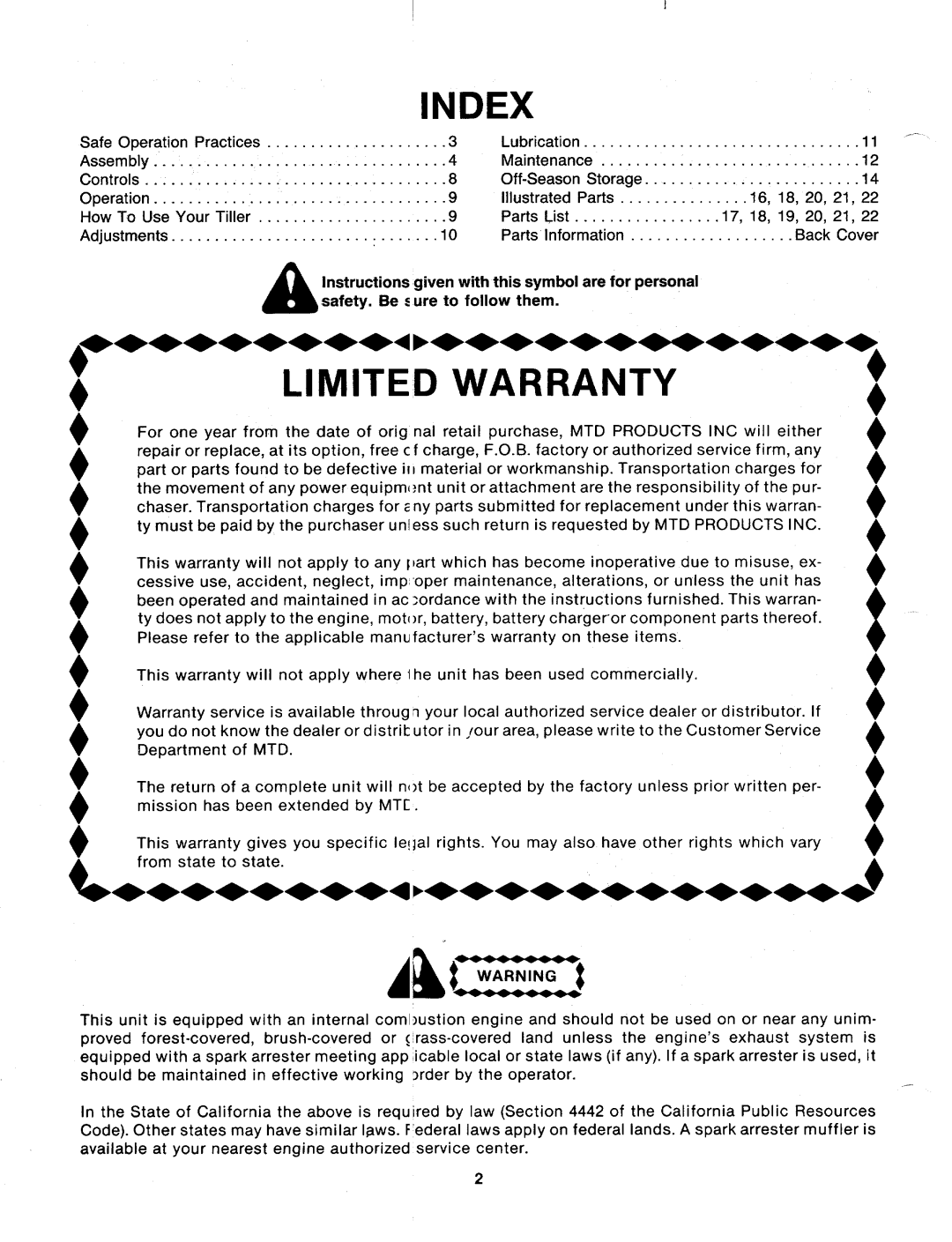 MTD 216-403-000, 216-406-000 manual 