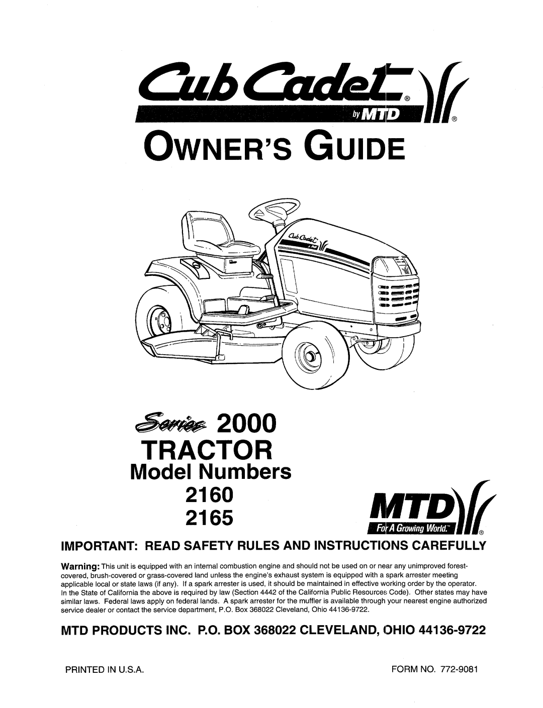 MTD 2160, 2165 manual 