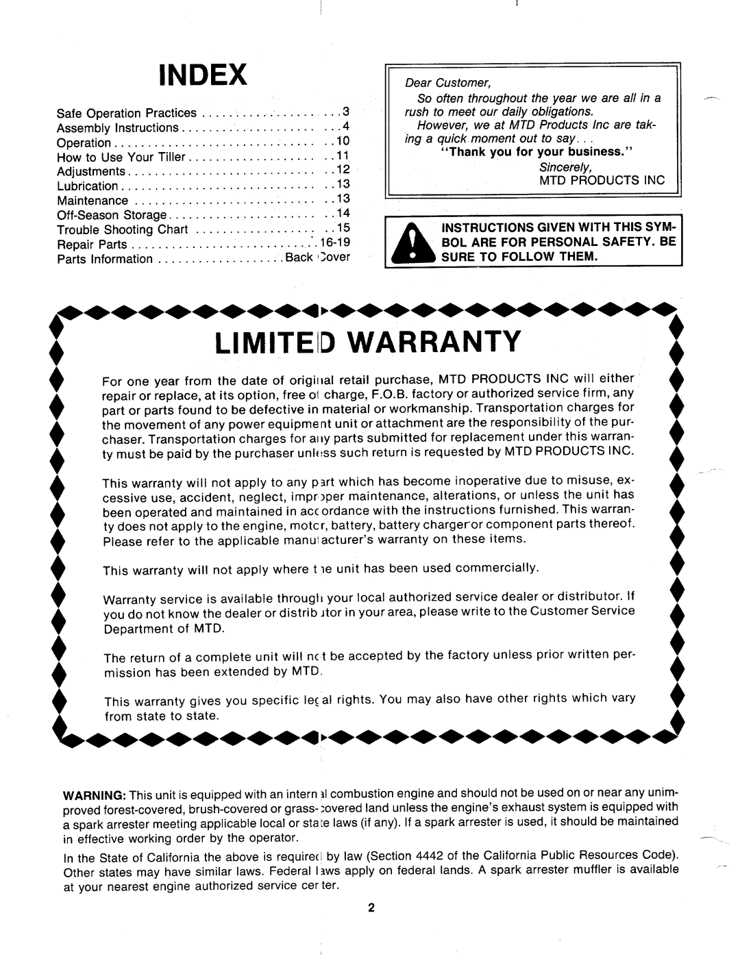 MTD 217-310-000 manual 