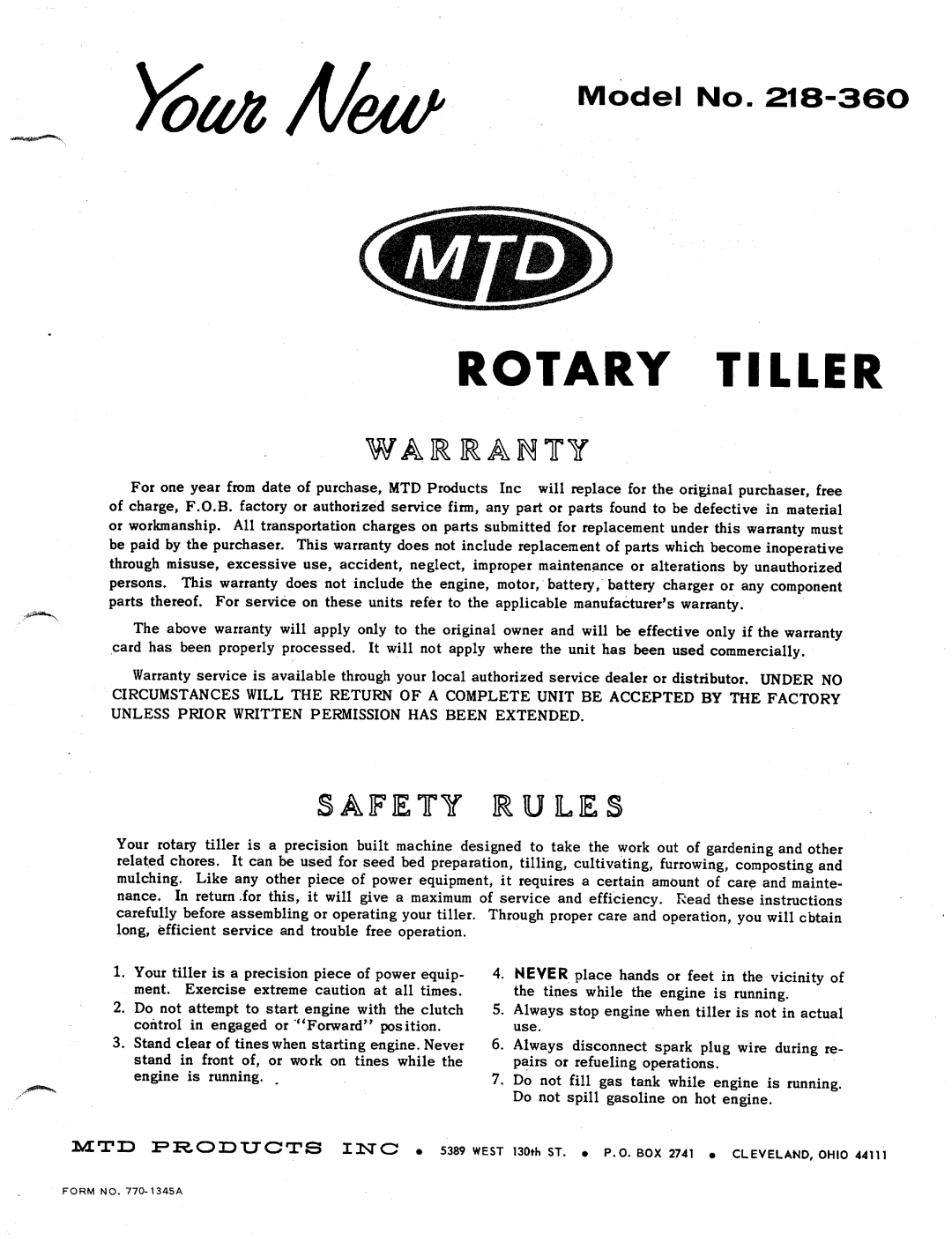 MTD 218-360 manual 