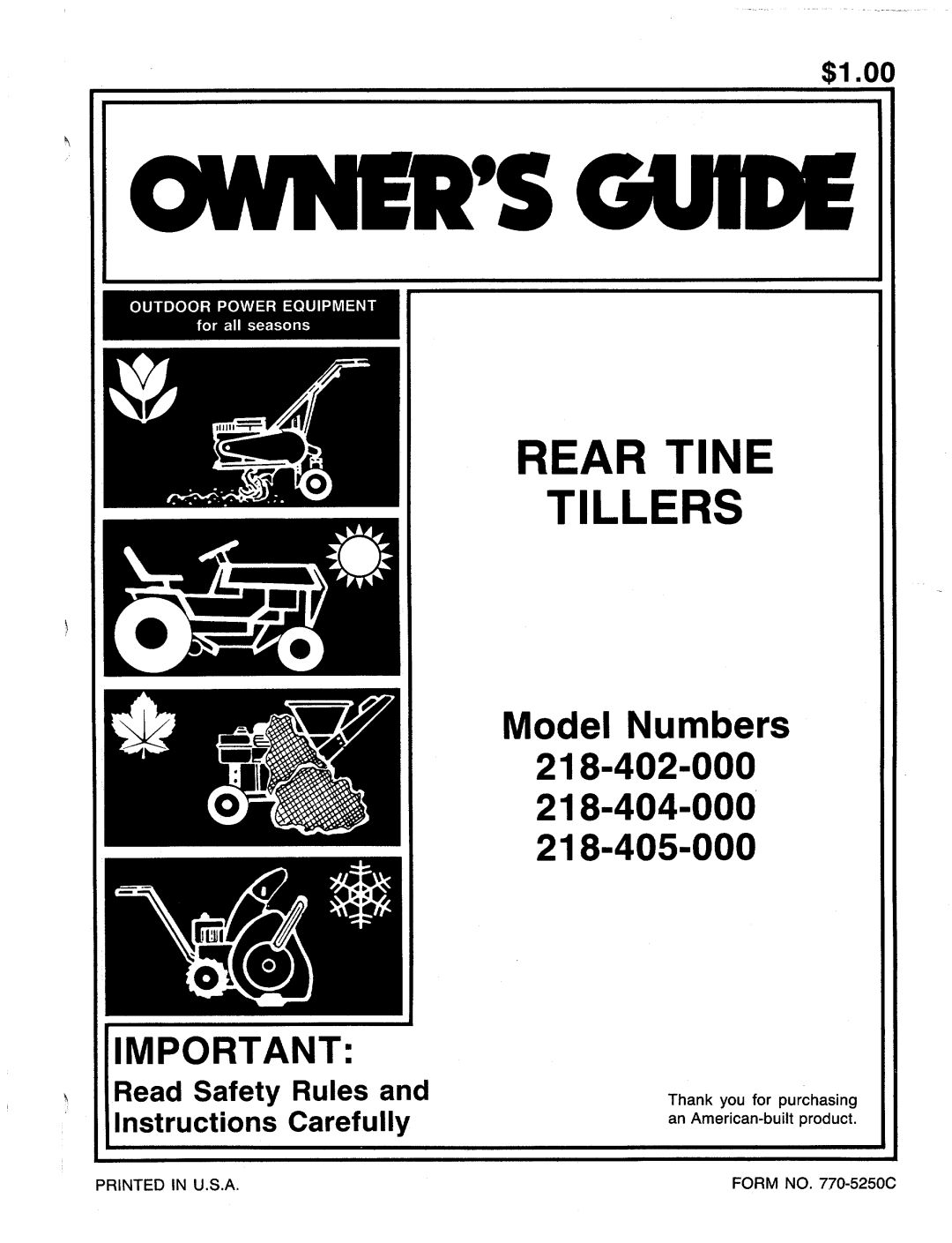 MTD 218-404-000, 218-405-000, 218-402-000 manual 