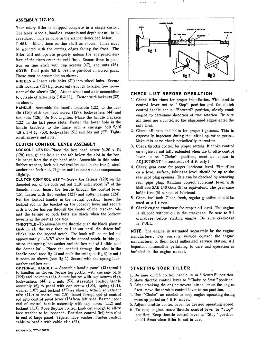 MTD 219-250, 219-200 manual 