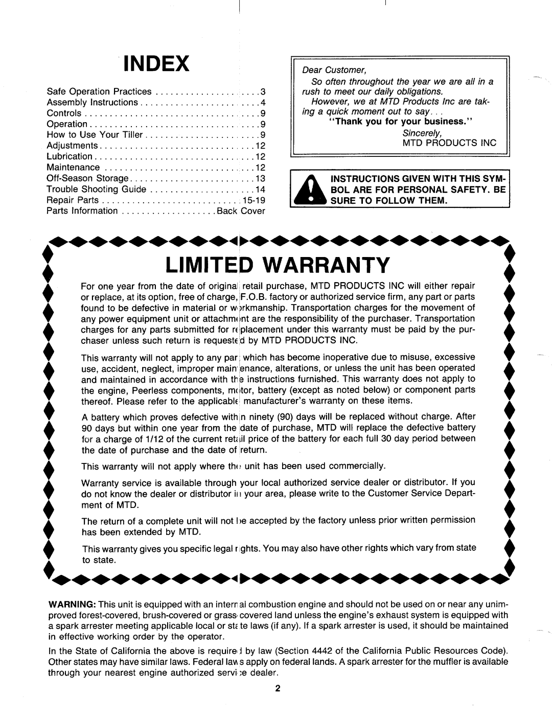 MTD 219-320-000 manual 