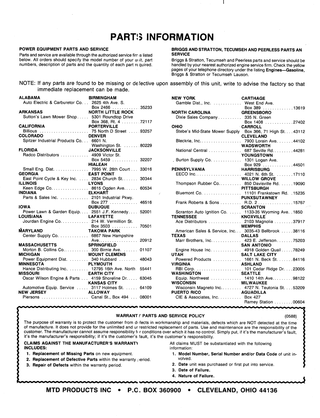 MTD 219-406-000 manual 