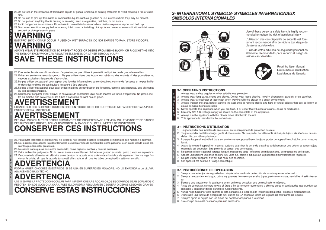 MTD 2204, 2205 Conserver CES Instructions, Conserve Estas Instrucciones, International SYMBOLS- Symboles Internationaux 