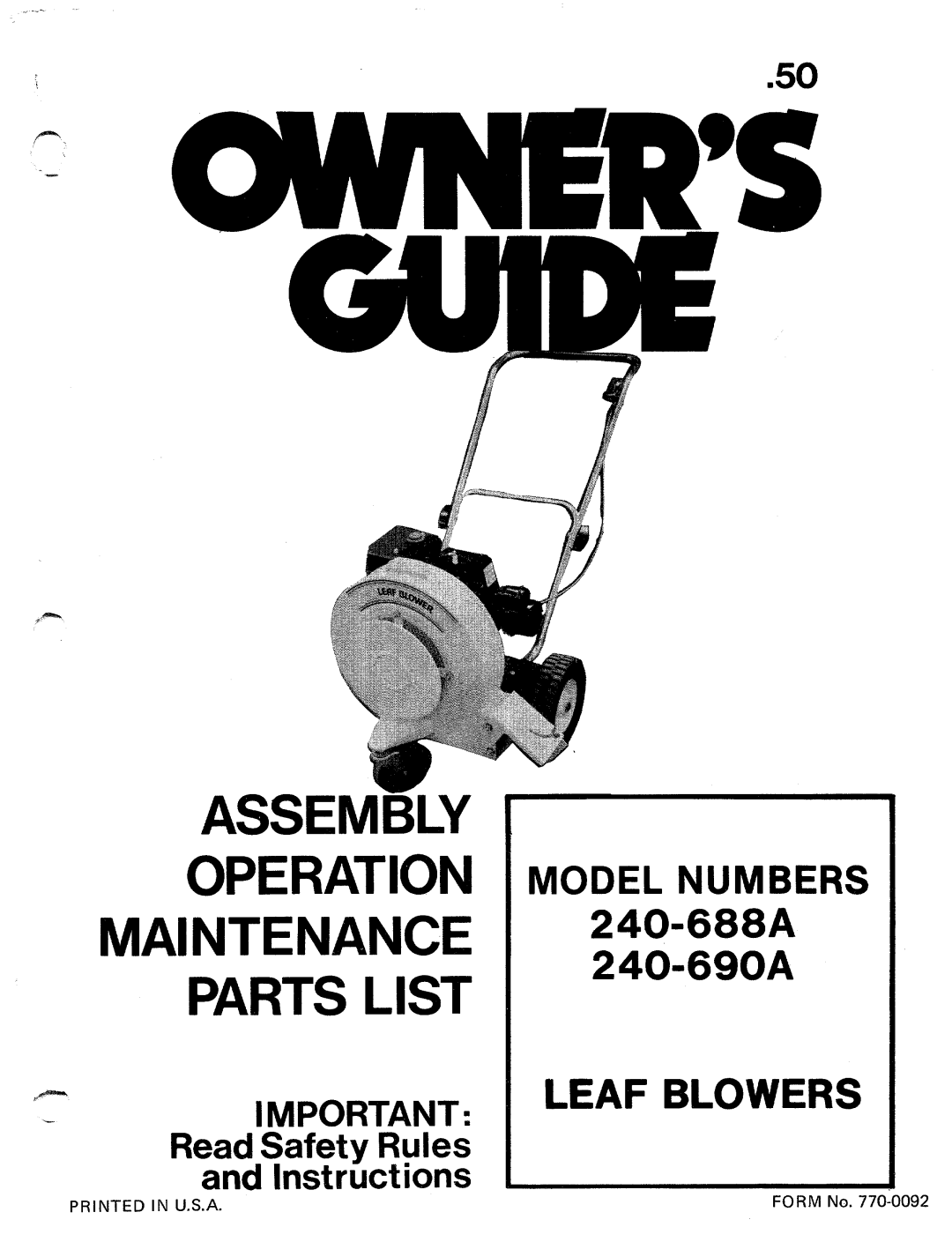 MTD 240-688A, 240-690A manual 