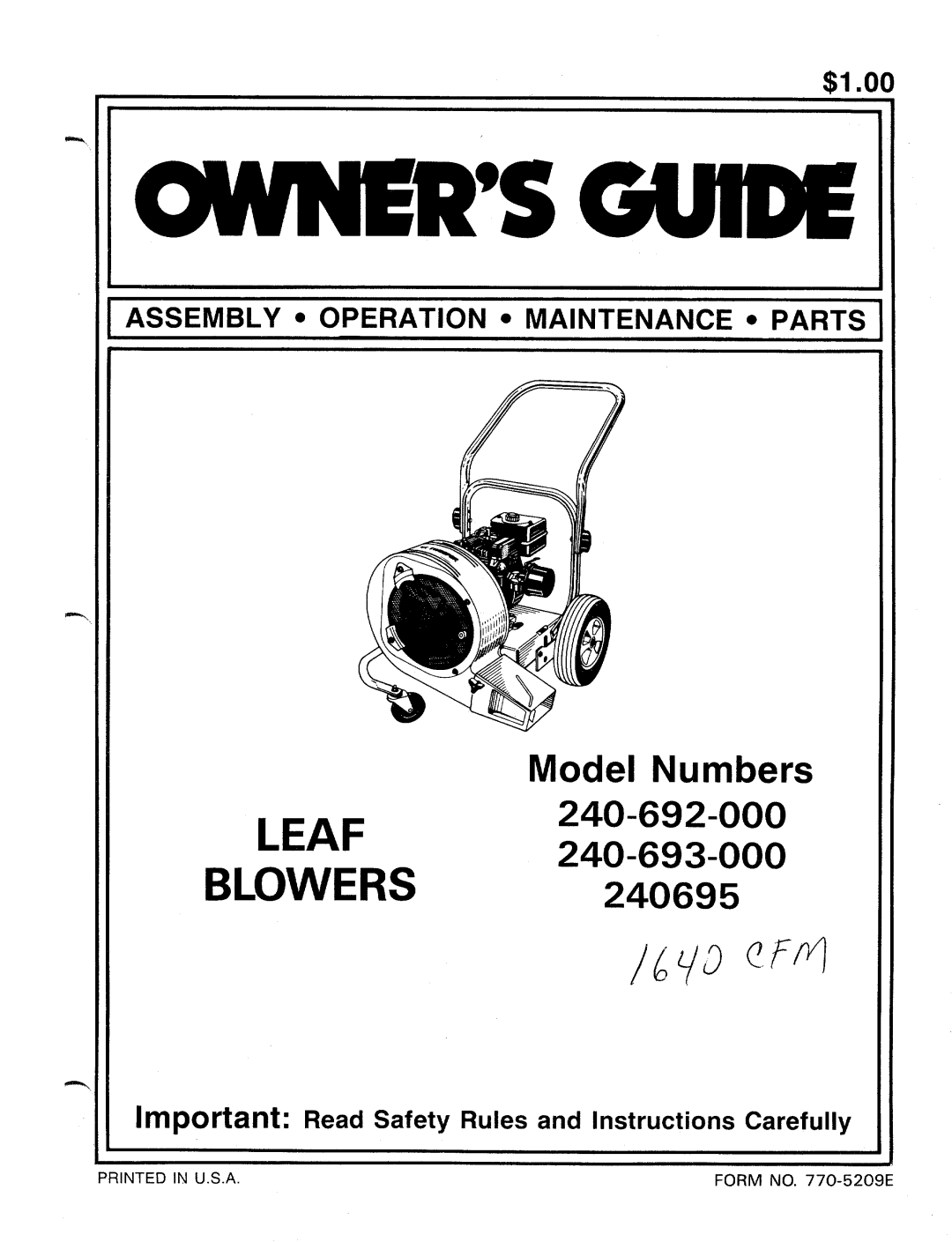 MTD 240695, 240-693-000, 240-692-000 manual 