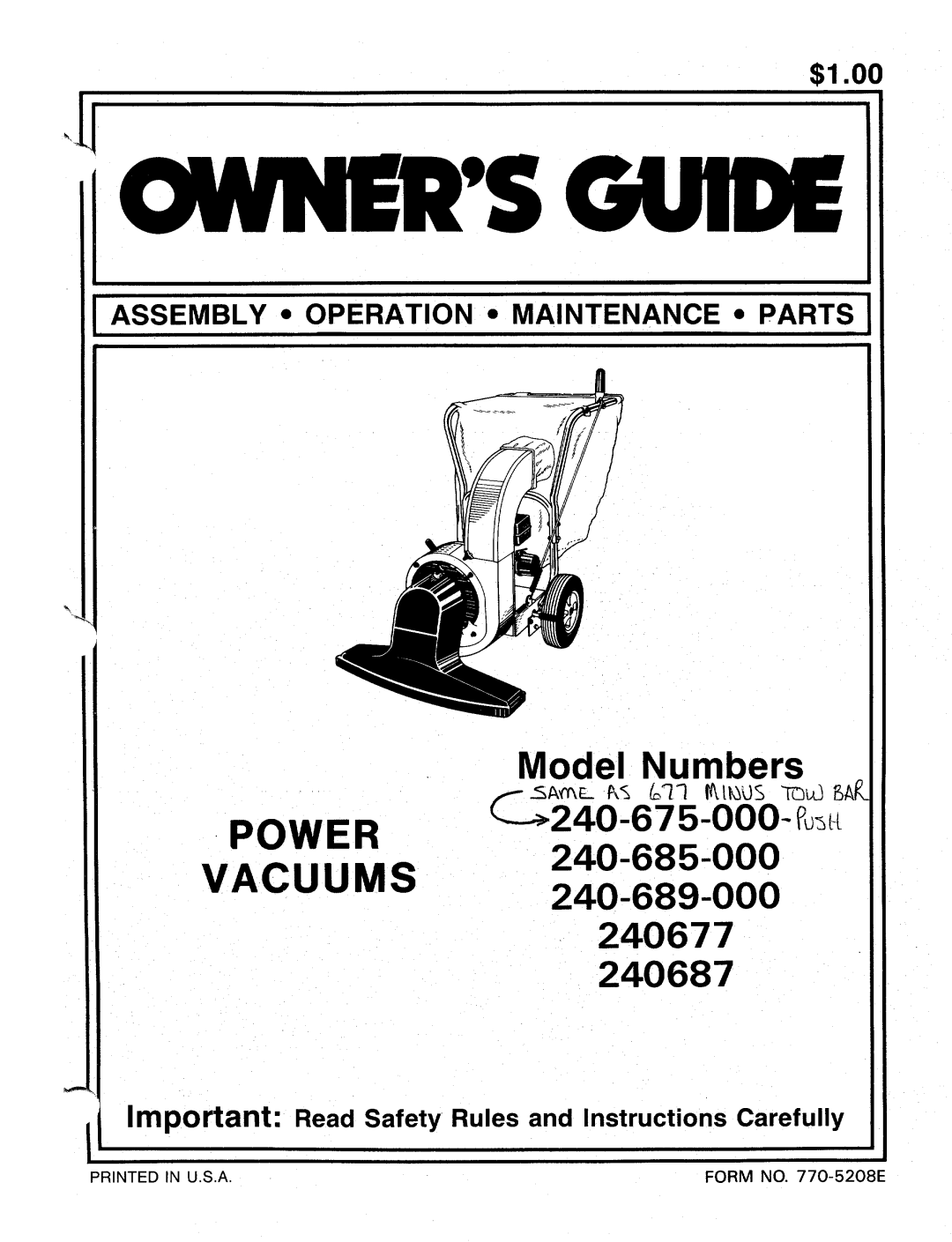 MTD 240-685-000, 240687, 240677, 240-689-000, 240-675-000 manual 