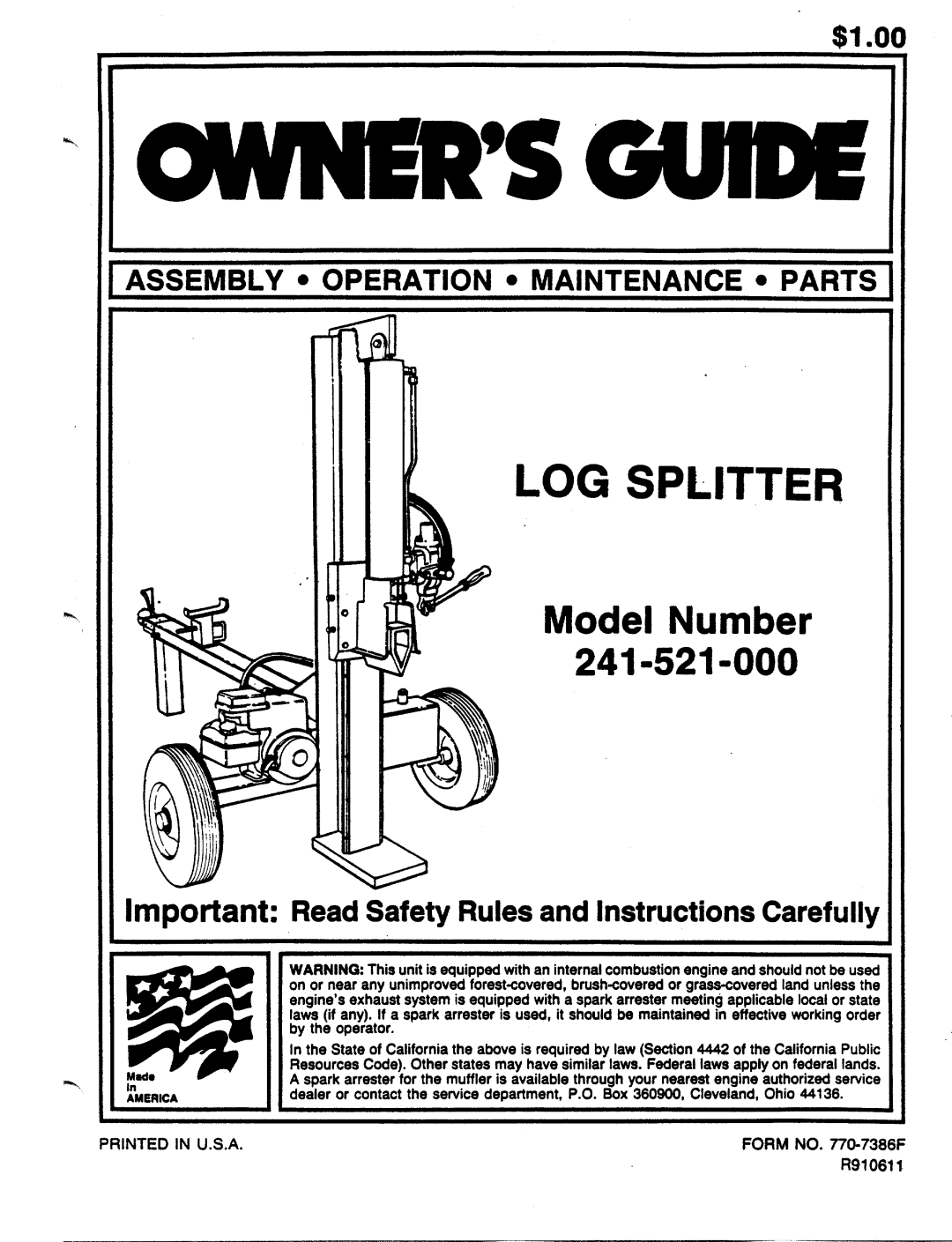 MTD 241-521-000 manual 