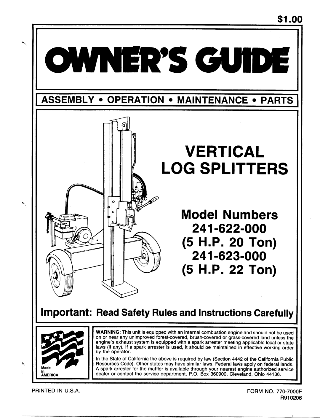 MTD 241-623-000, 241-622-000 manual 