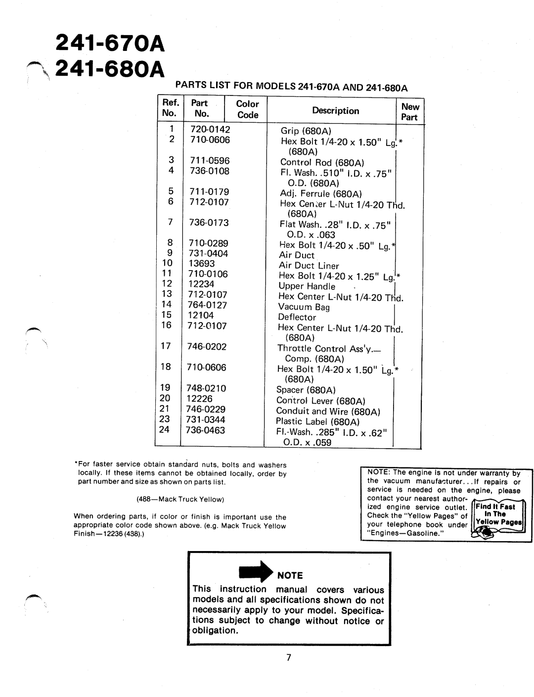 MTD 241-670A, 241-680A manual 