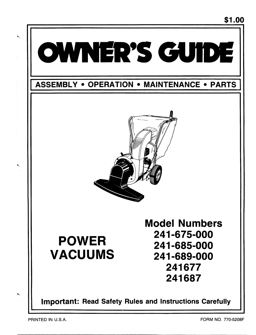 MTD 241687, 241-689-000, 241-675-000, 241677, 241-685-000 manual 