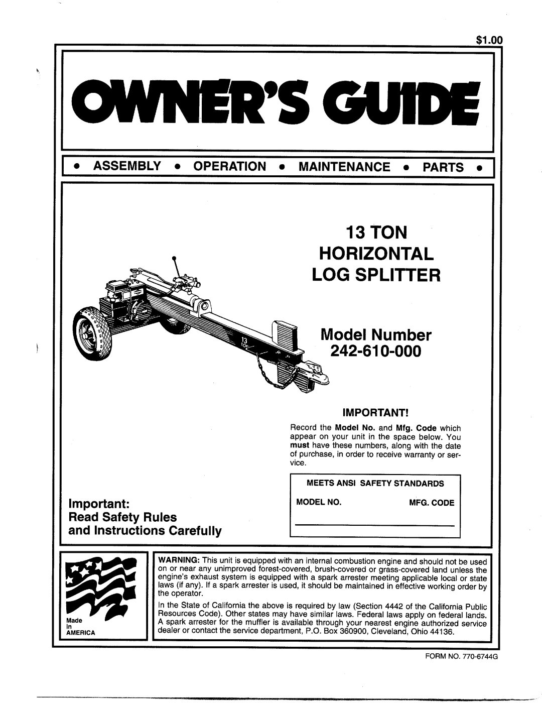 MTD 242-610-000 manual 