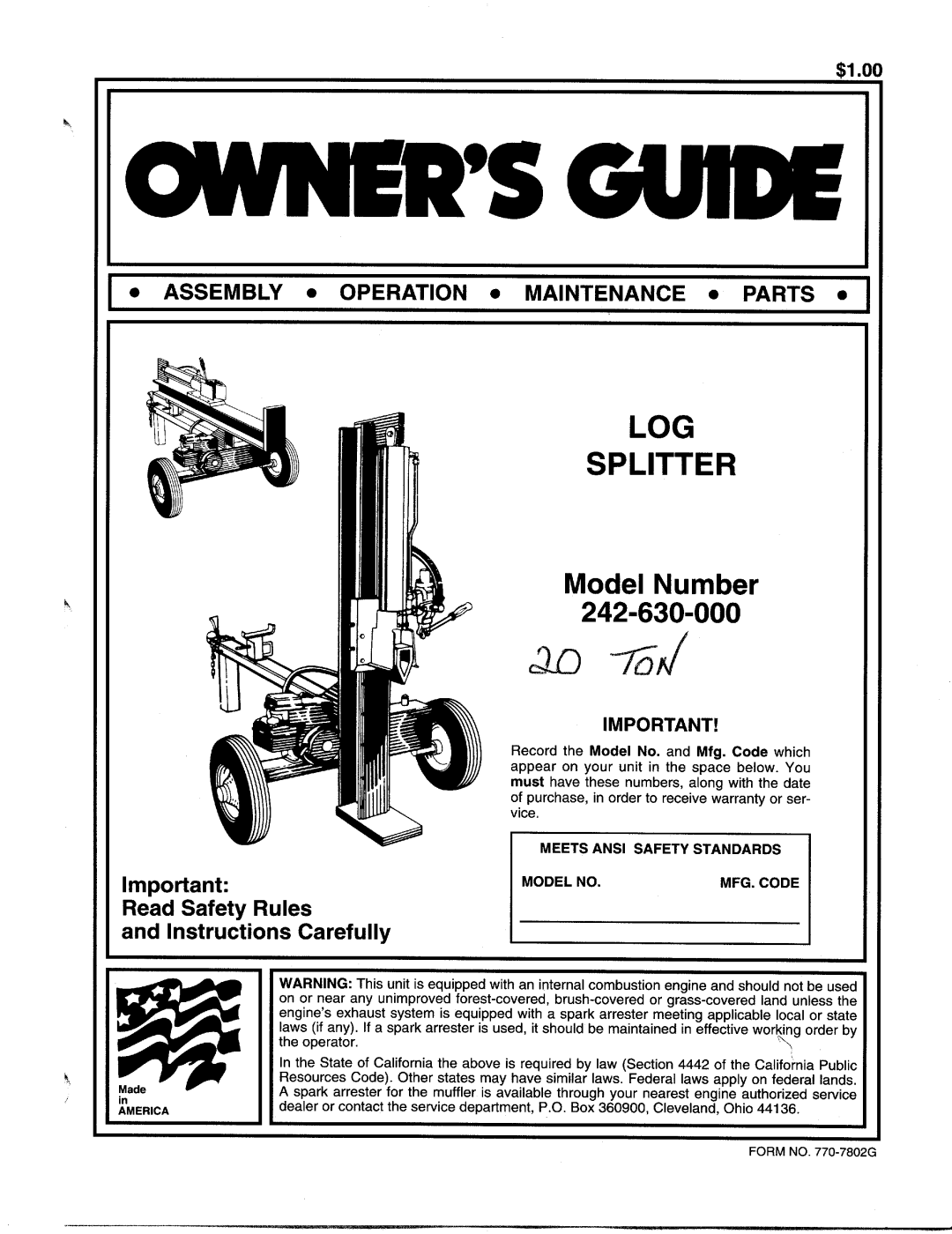 MTD 242-630-000 manual 