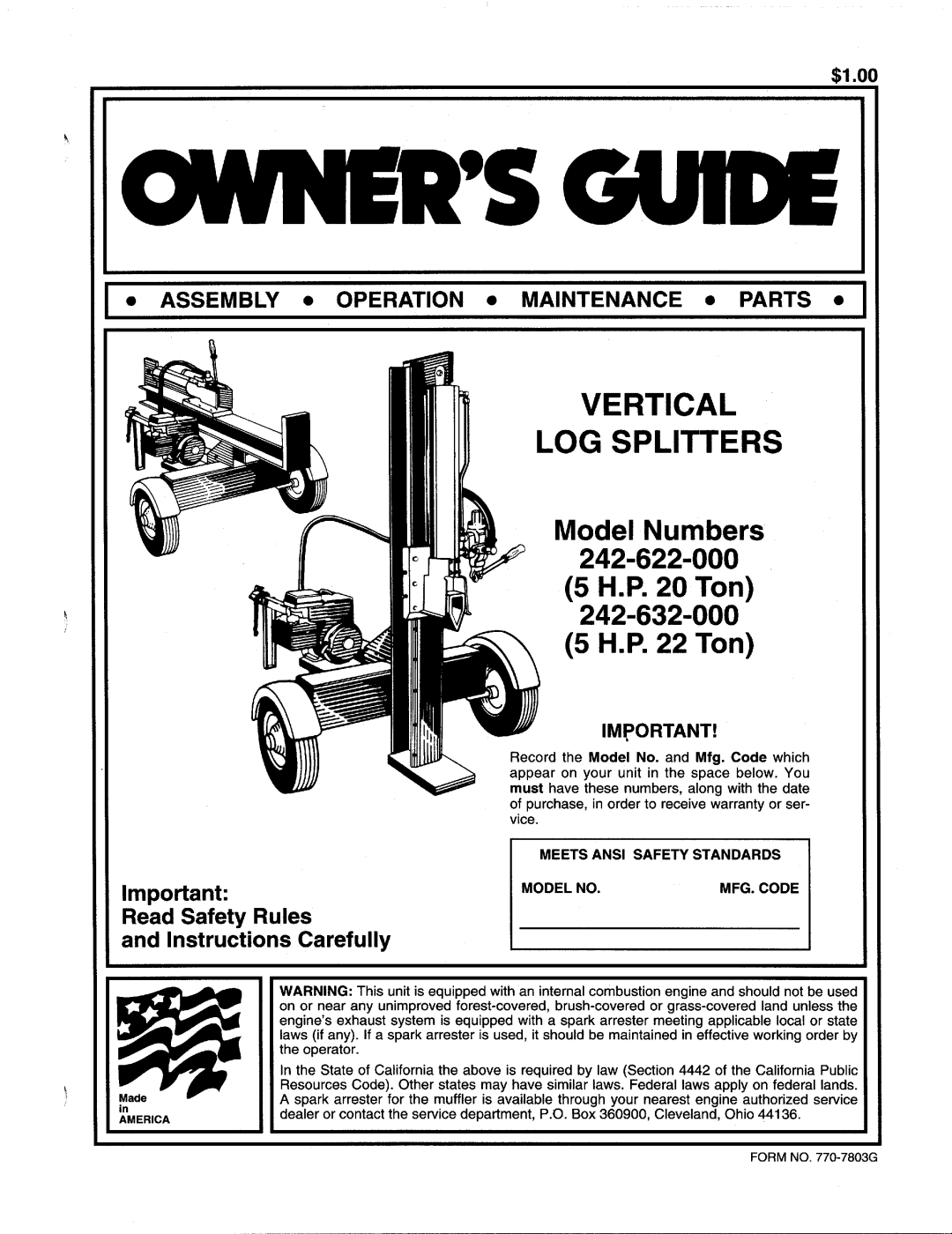 MTD 242-622-000, 242-632-000 manual 