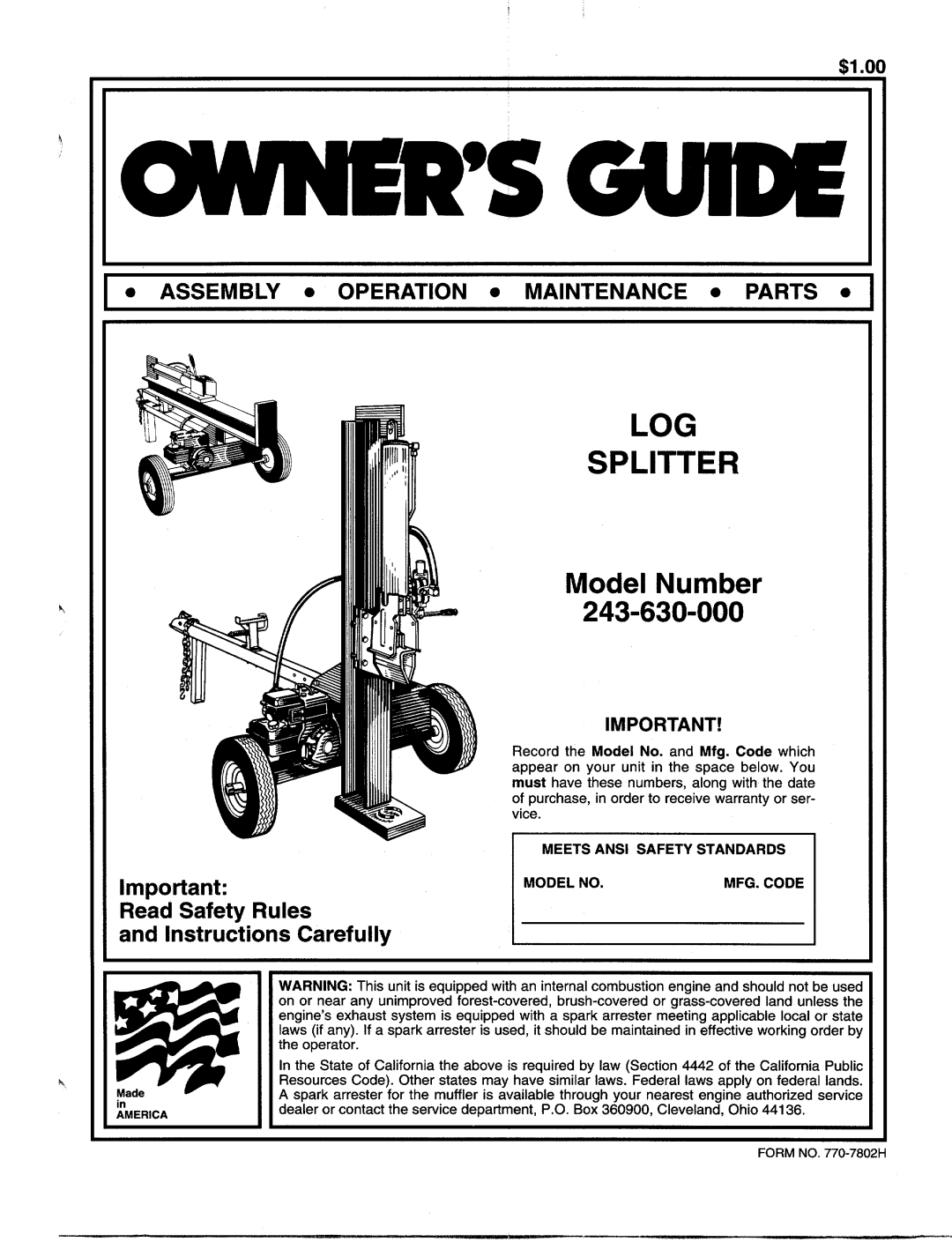 MTD 243-630-000 manual 