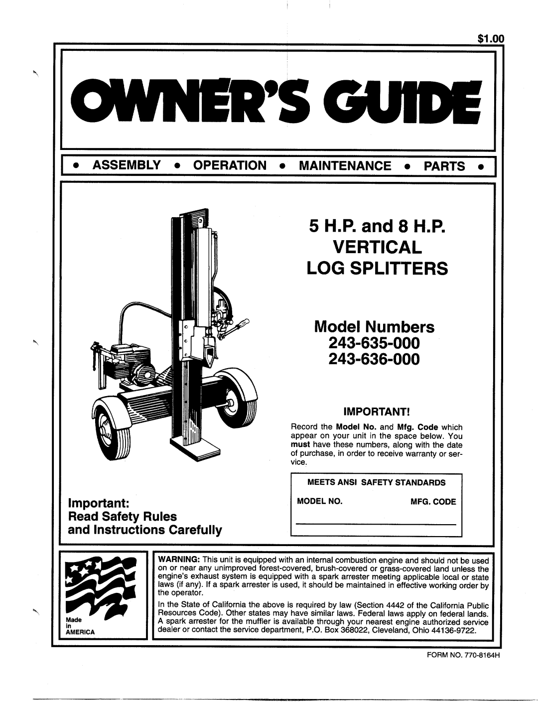 MTD 243-636-000, 243-635-000 manual 