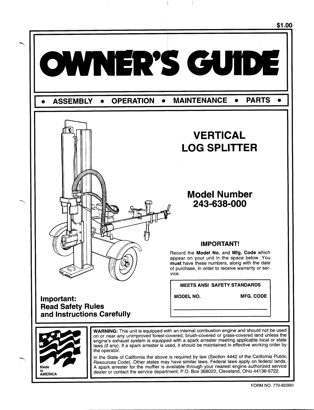 MTD 243-638-000 manual 