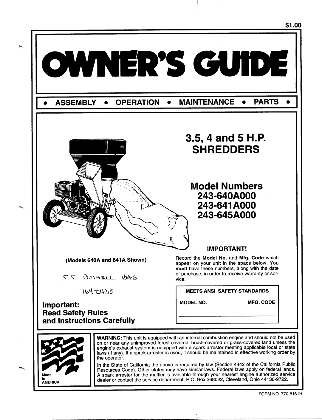 MTD 243-641A000, 243-645A000, 243-640A000 manual 