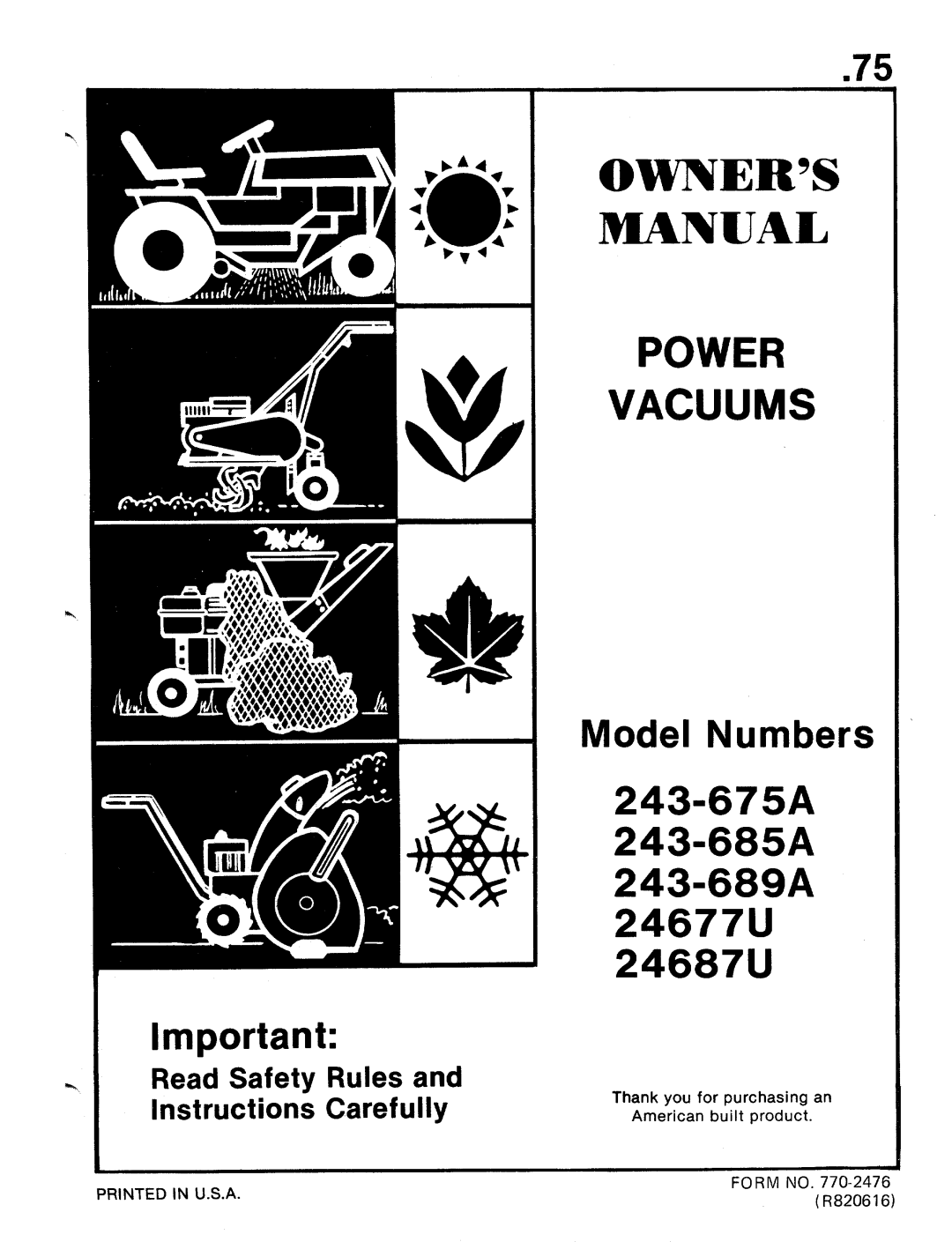 MTD 243-685A, 243-689A, 24677U, 24687U, 243-675A manual 