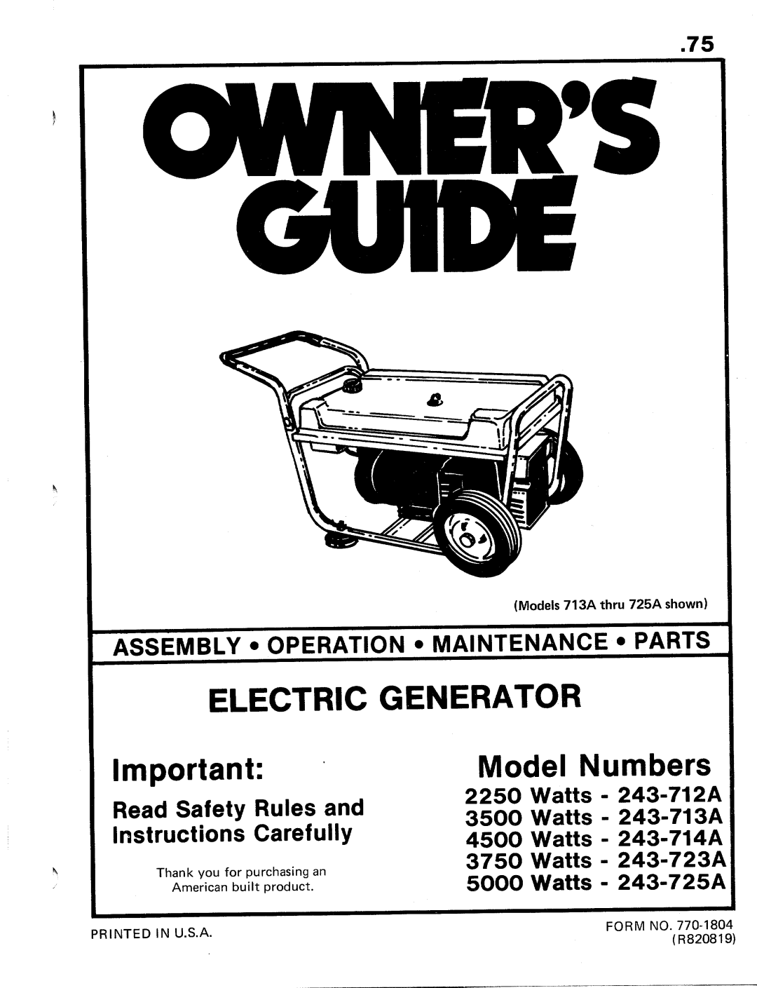 MTD 243-723A, 243-725A, 243-712A, 243-714A, 243-713A manual 