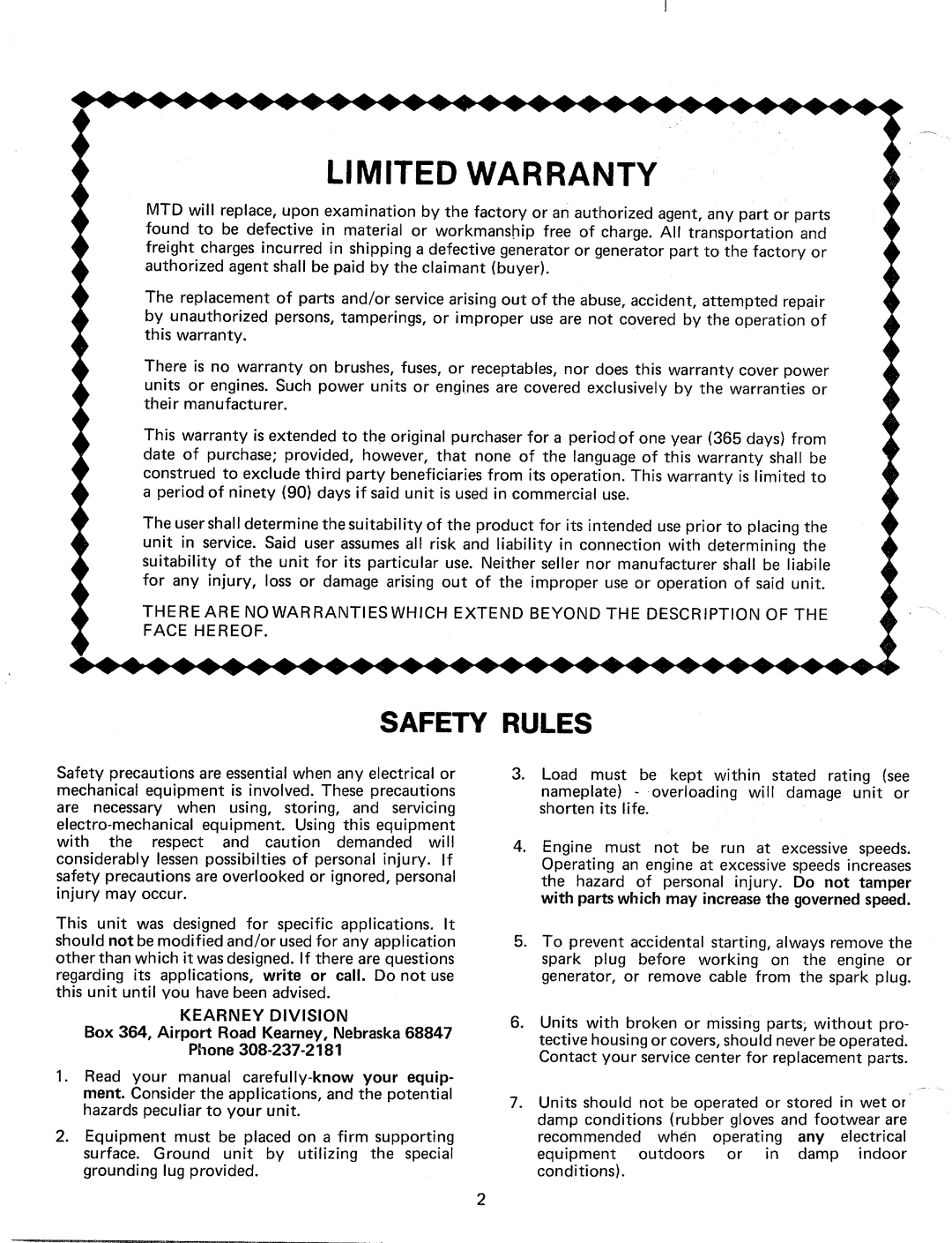 MTD 243-712A, 243-725A, 243-723A, 243-714A, 243-713A manual 