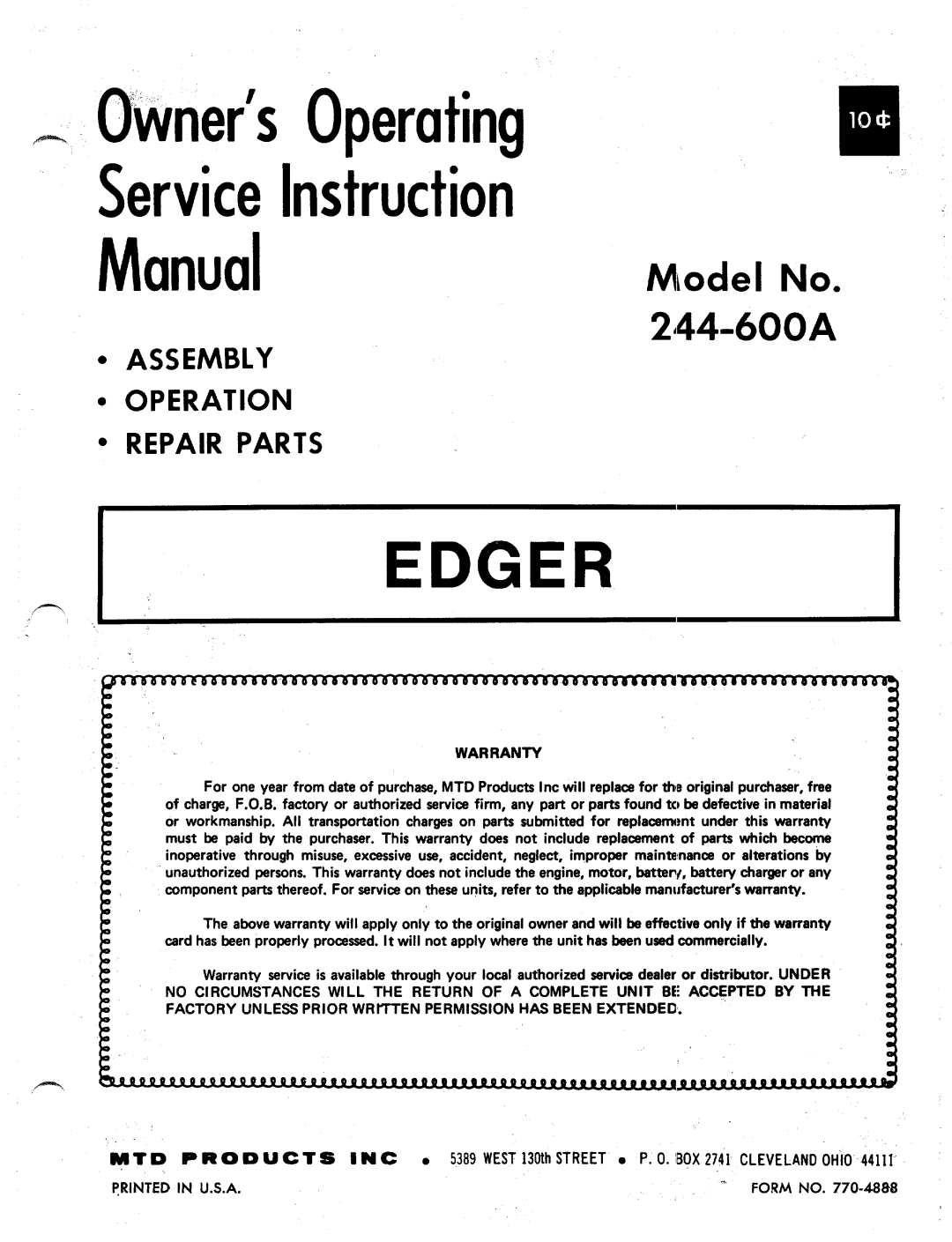 MTD 244-600A manual 