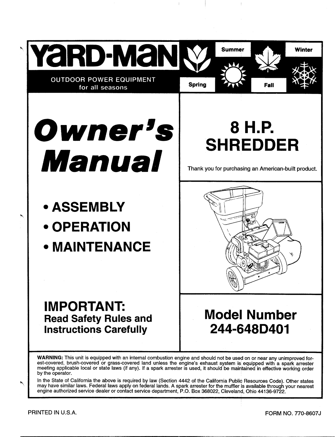 MTD 244-648D401 manual 
