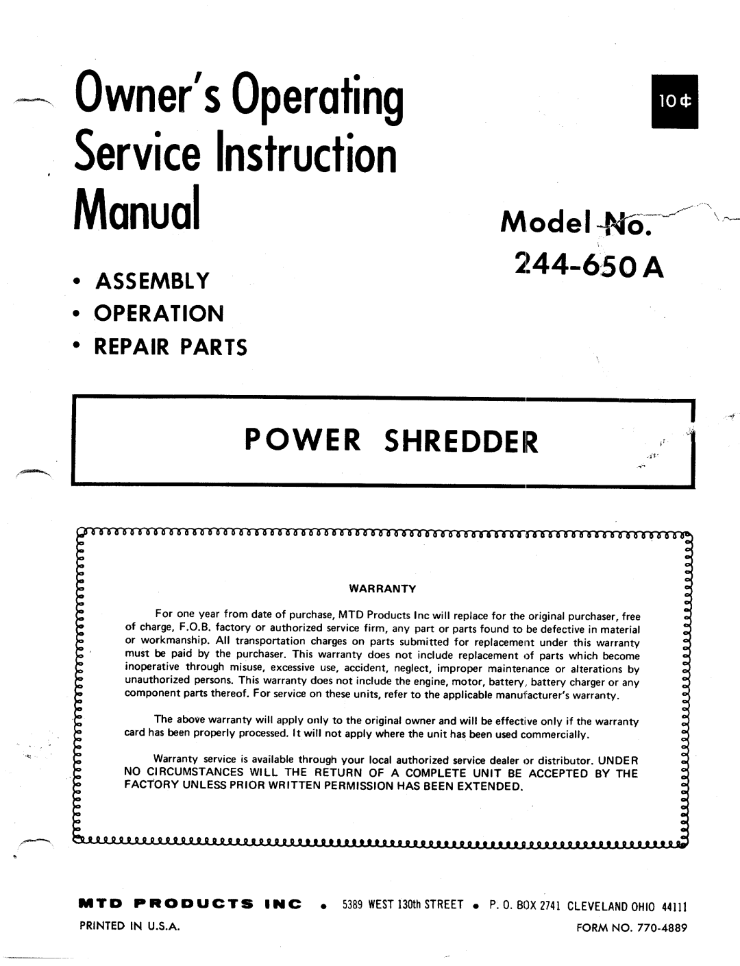 MTD 244-650A manual 