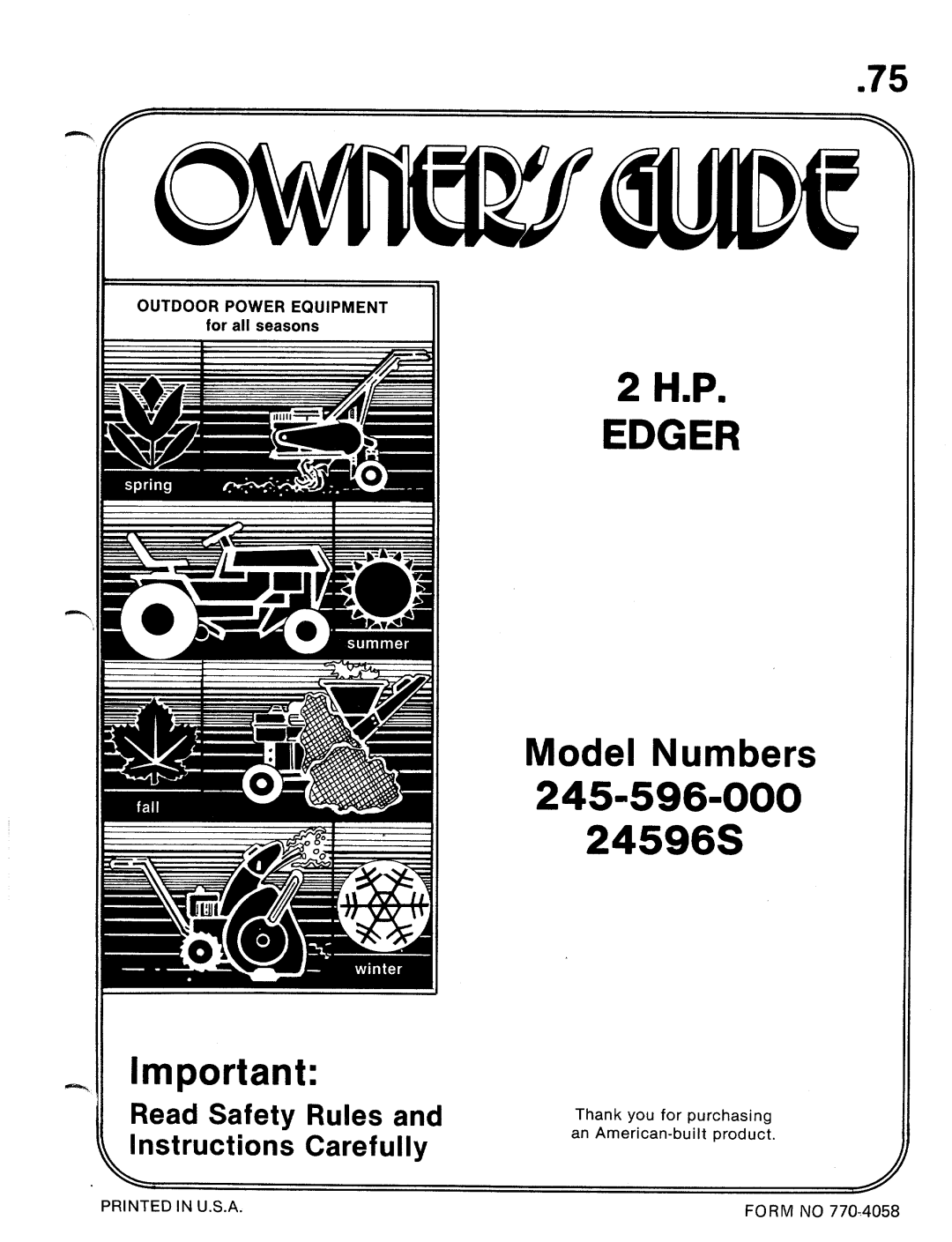 MTD 24596S, 245-596-000 manual 