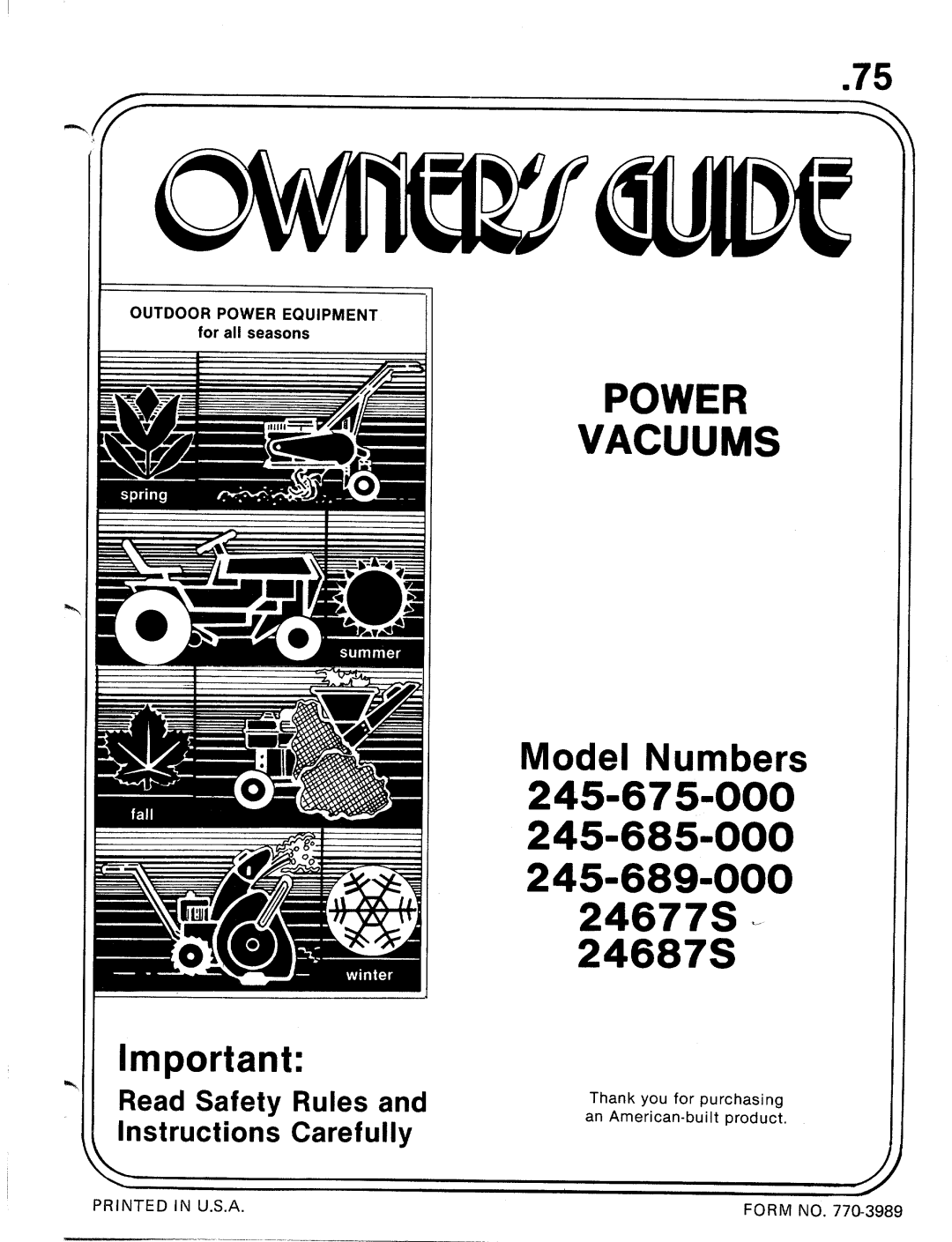 MTD 245-689-000, 245-685-000, 245-675-000, 24677S, 24687S manual 