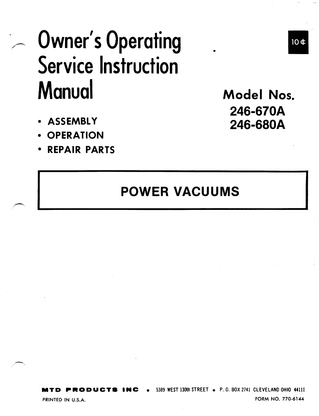 MTD 246-670A, 246-680A manual 