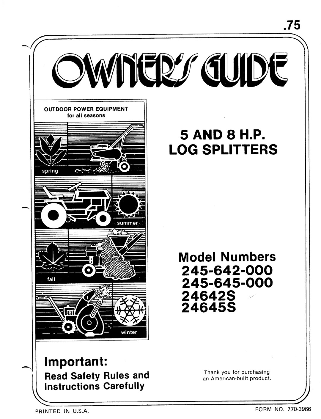 MTD 24645S, 24642S, 245-645-000, 245-642-000 manual 