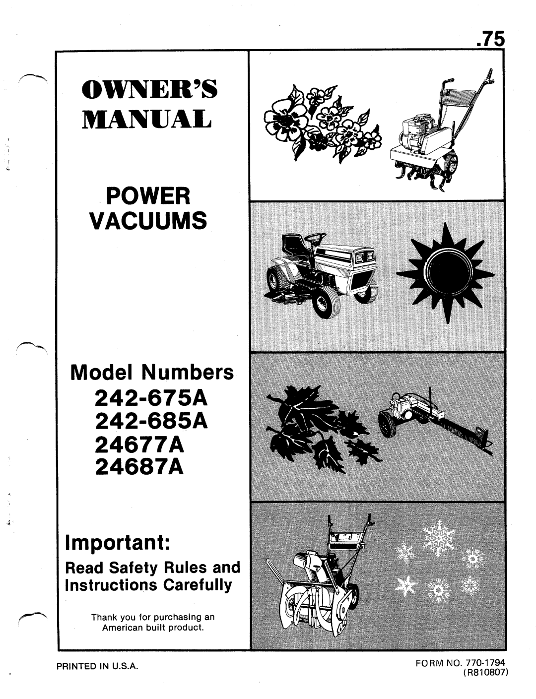 MTD 24677A, 24687A, 242-685A, 242-675A manual 