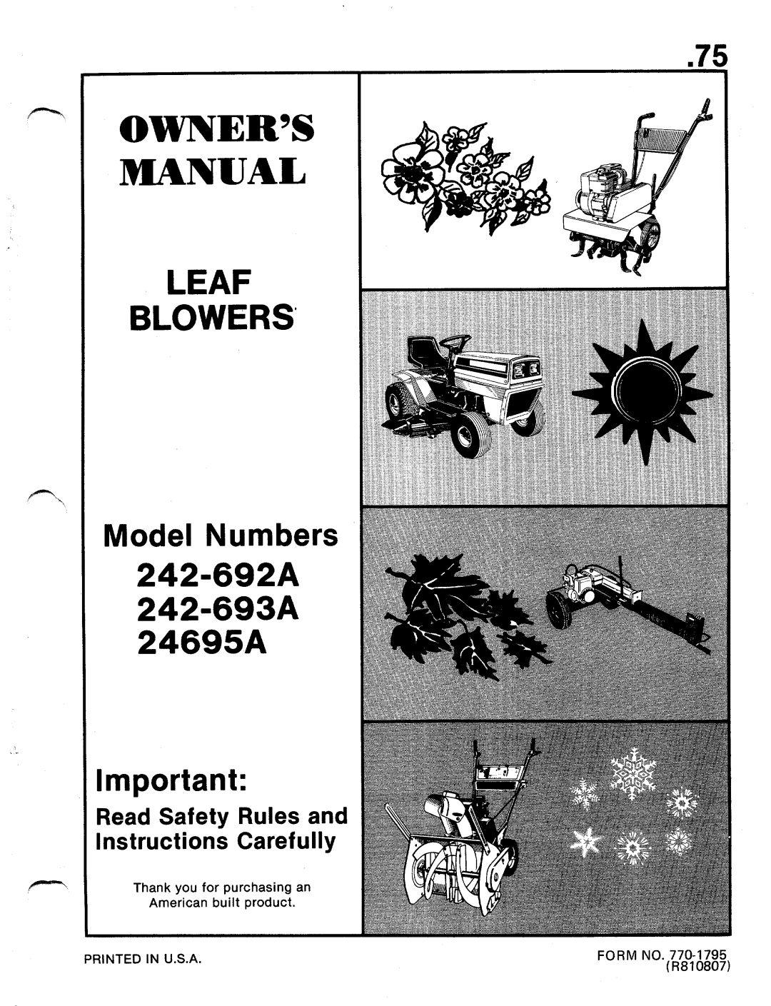 MTD 242-692A, 24695A, 242-693A manual 