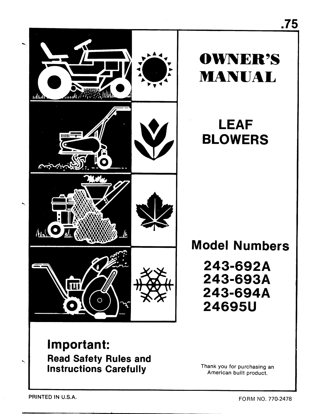 MTD 243-693A, 24695U, 243-692A, 243-694A manual 