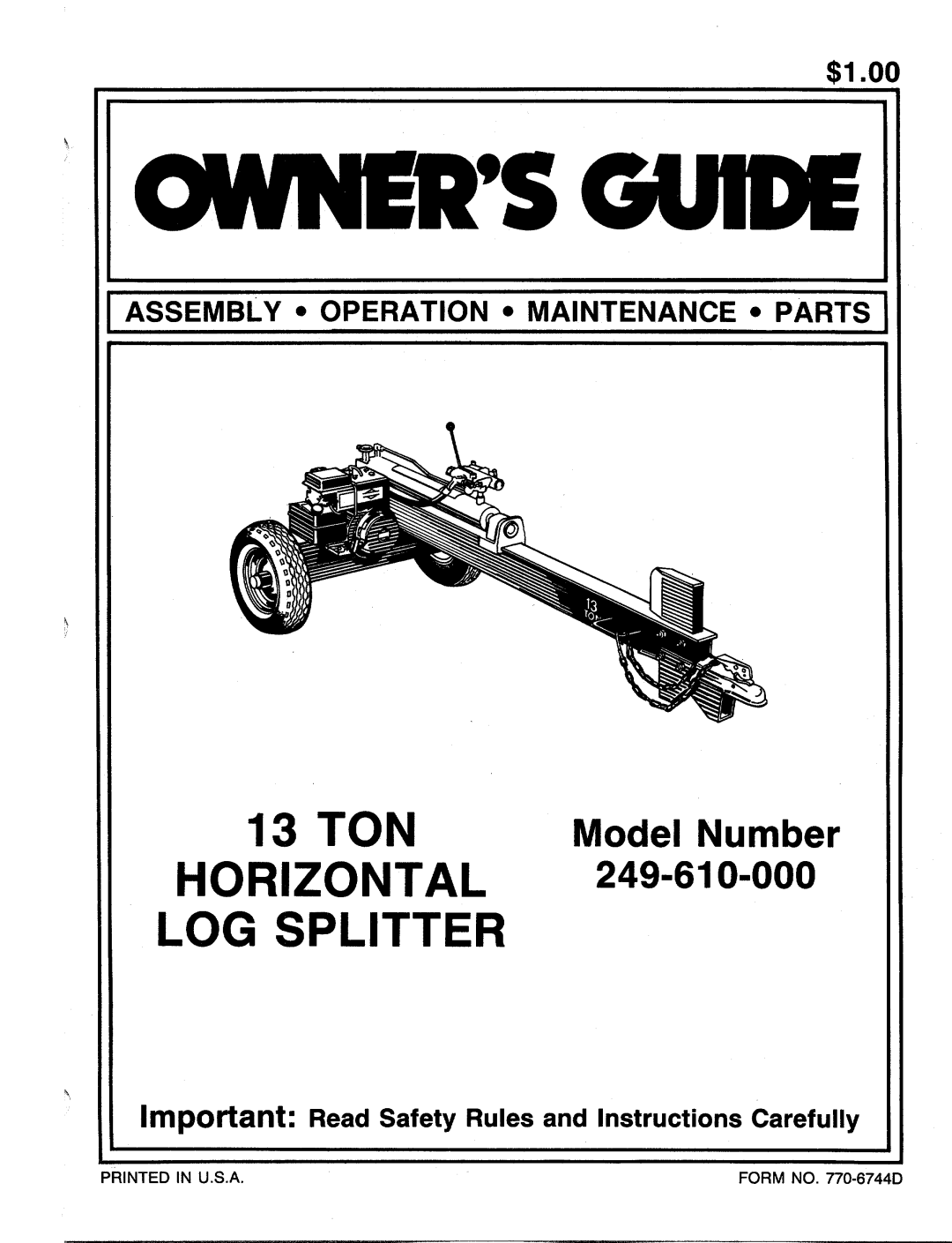 MTD 249-610-000 manual 