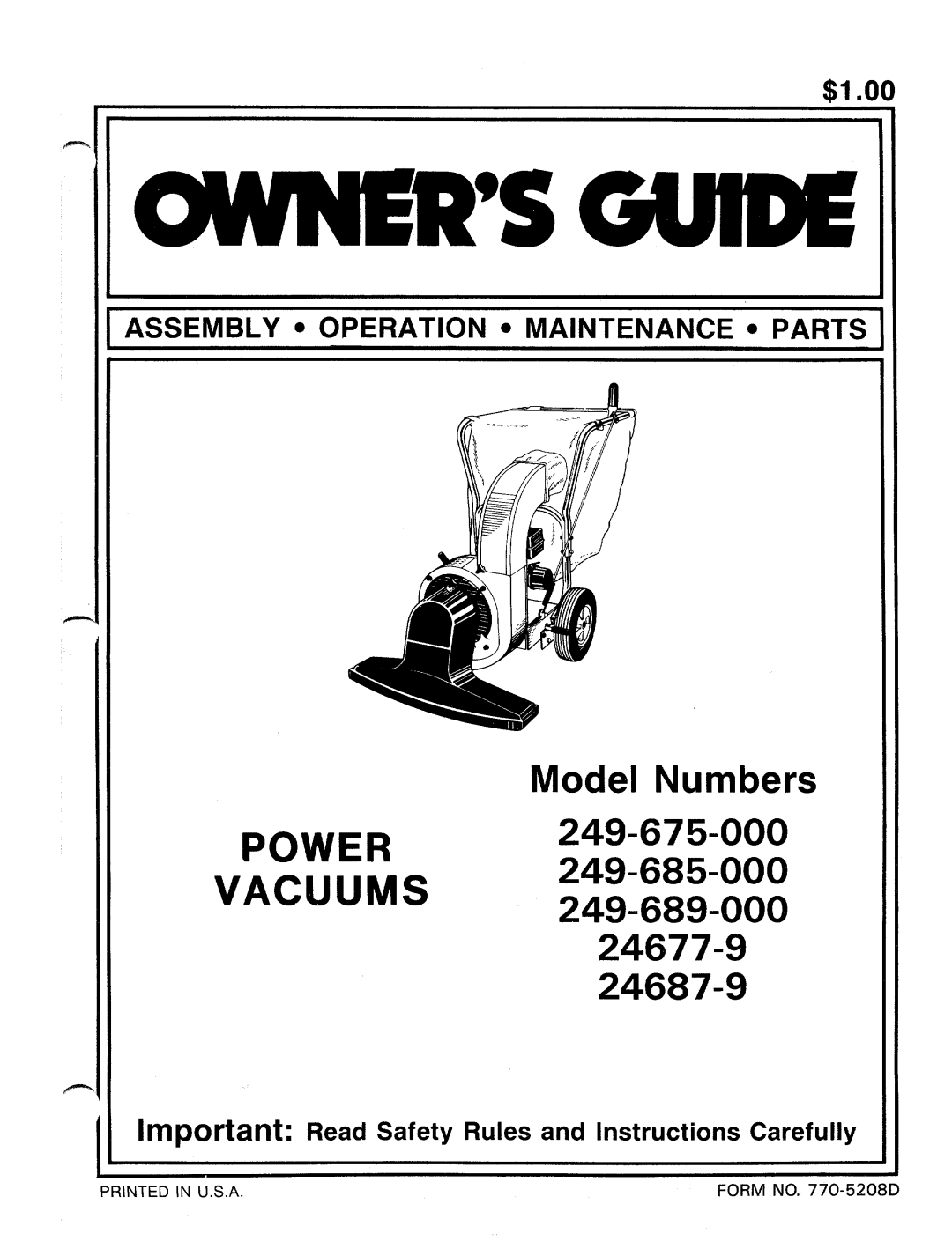 MTD 249-675-000, 249-685-000, 249-689-000, 24677-9, 24687-9 manual 