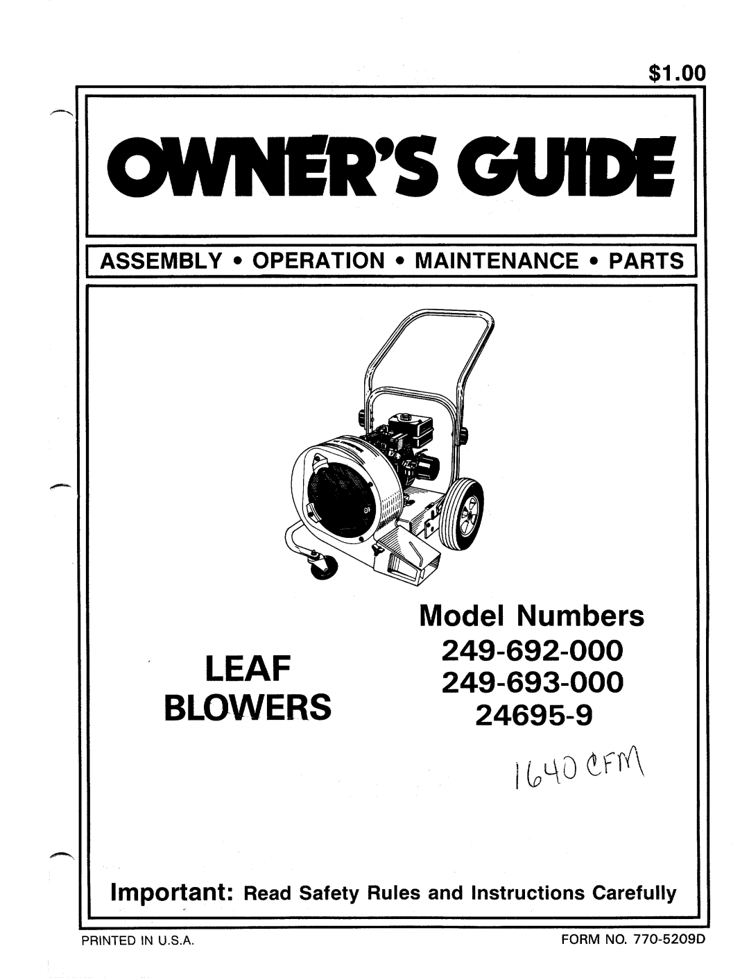 MTD 249-693-000, 249-692-000, 24695-9 manual 