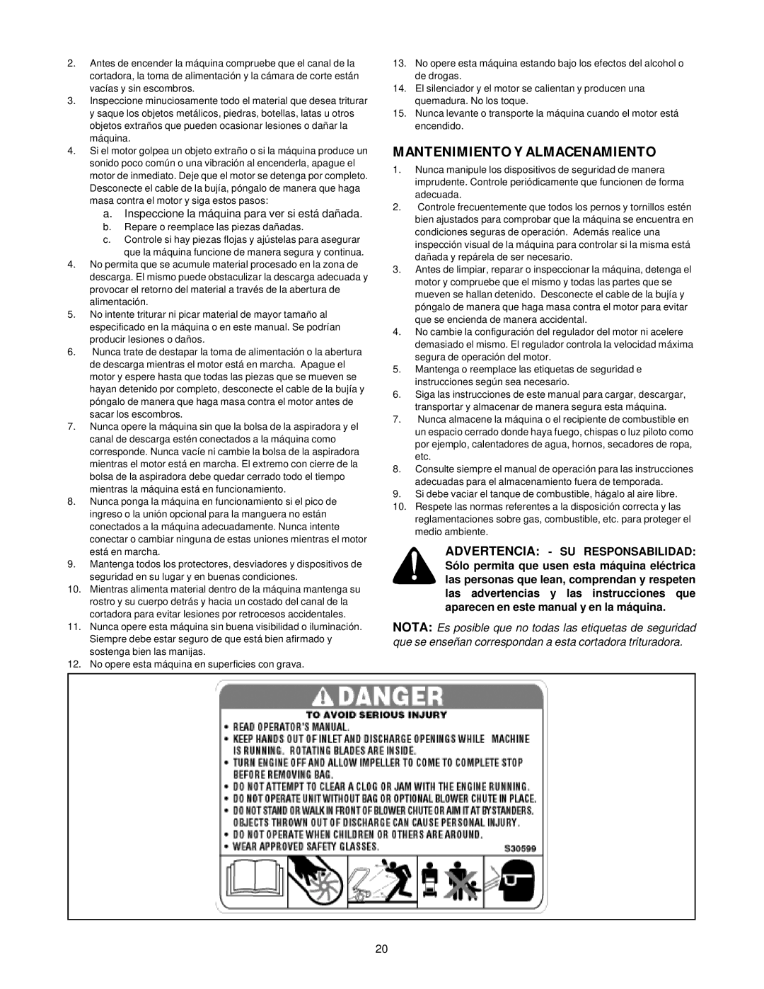 MTD 24A-020D000 manual Mantenimiento Y Almacenamiento 