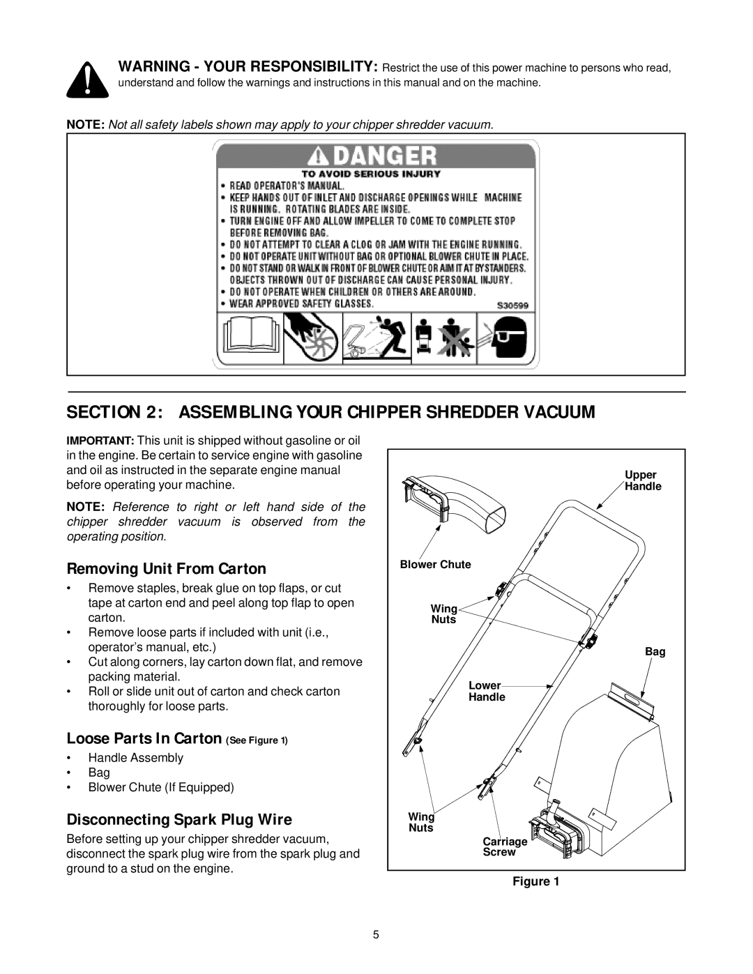 MTD 24A-020D000 manual Assembling Your Chipper Shredder Vacuum, Removing Unit From Carton, Loose Parts In Carton See Figure 