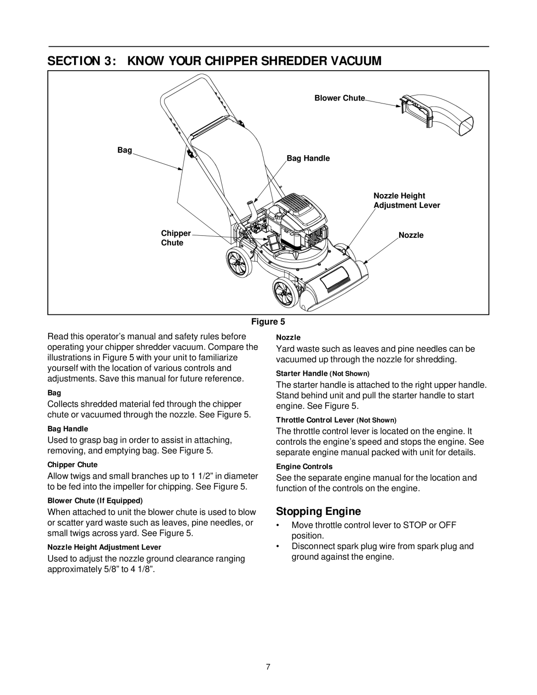 MTD 24A-020D000 manual Know Your Chipper Shredder Vacuum, Stopping Engine 