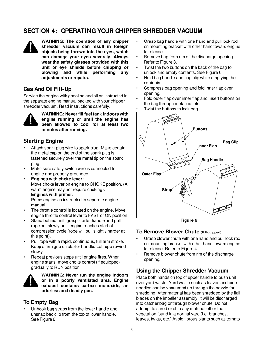 MTD 24A-020D000 manual Operating Your Chipper Shredder Vacuum 