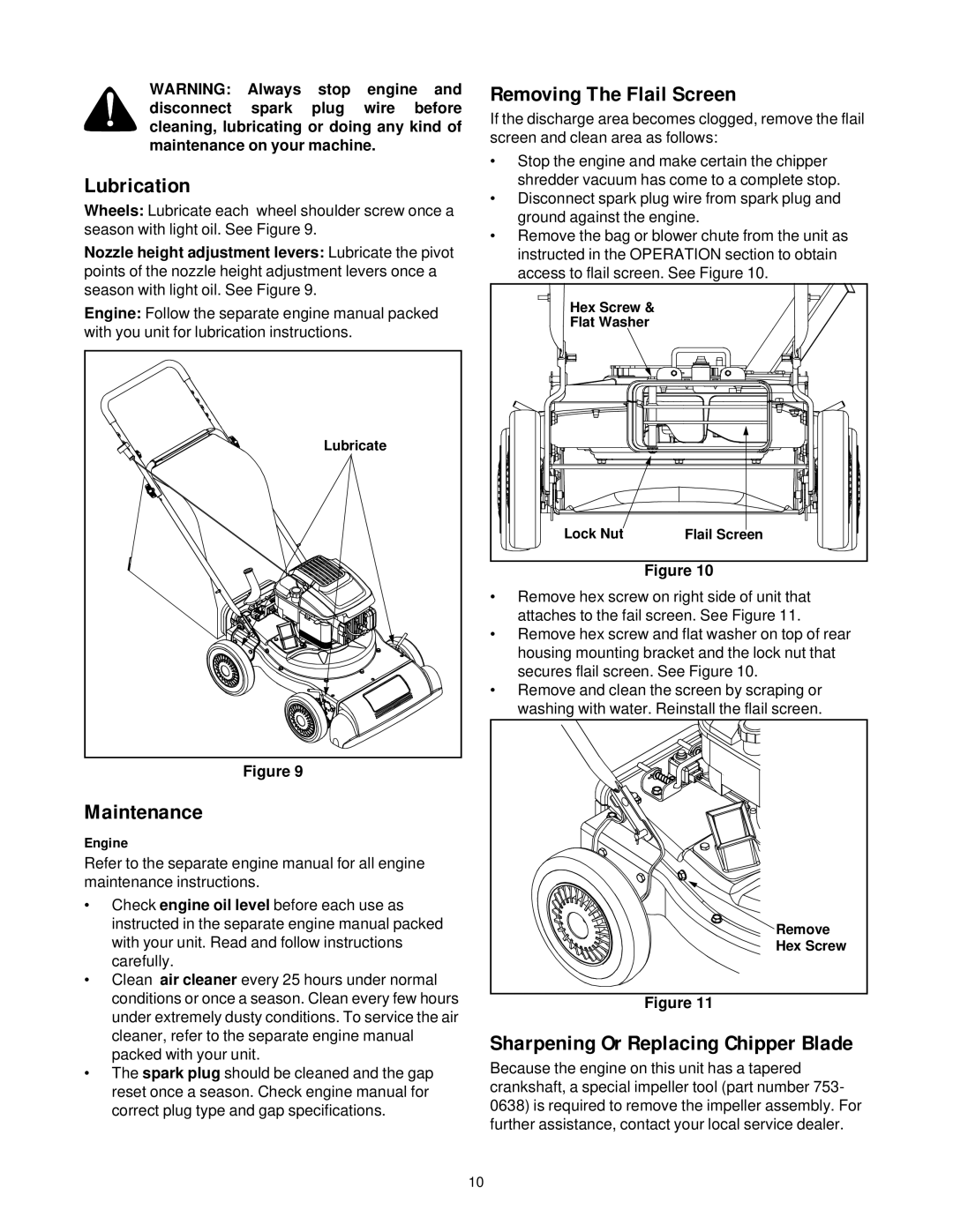 MTD 24A-020D401 manual Lubrication, Maintenance, Removing The Flail Screen 