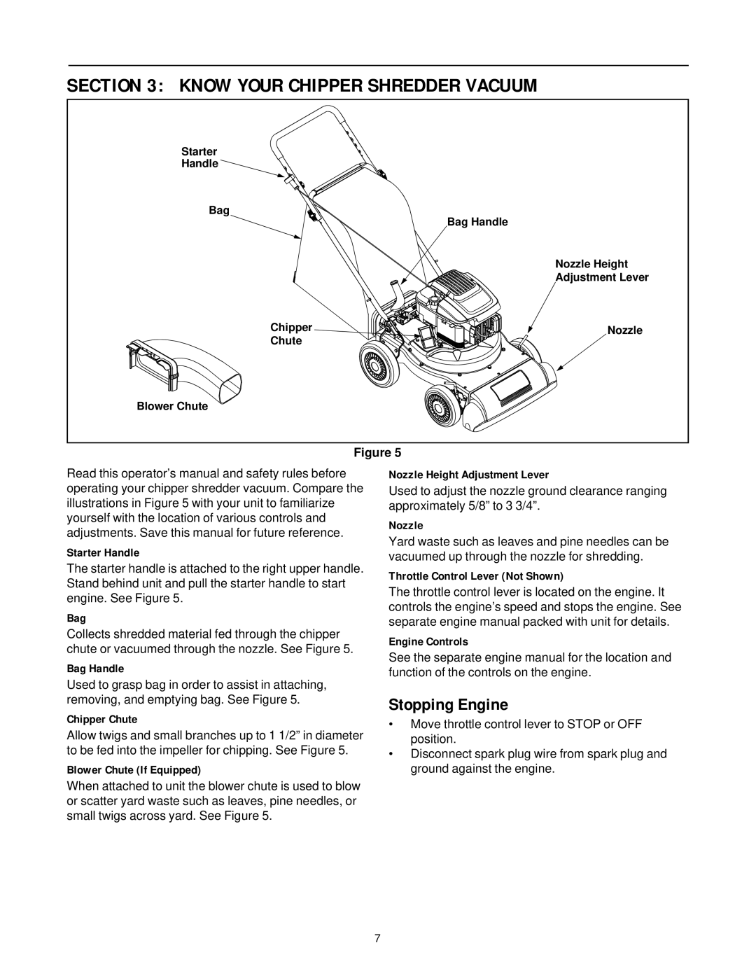 MTD 24A-020D401 manual Stopping Engine, Know Your Chipper Shredder Vacuum 