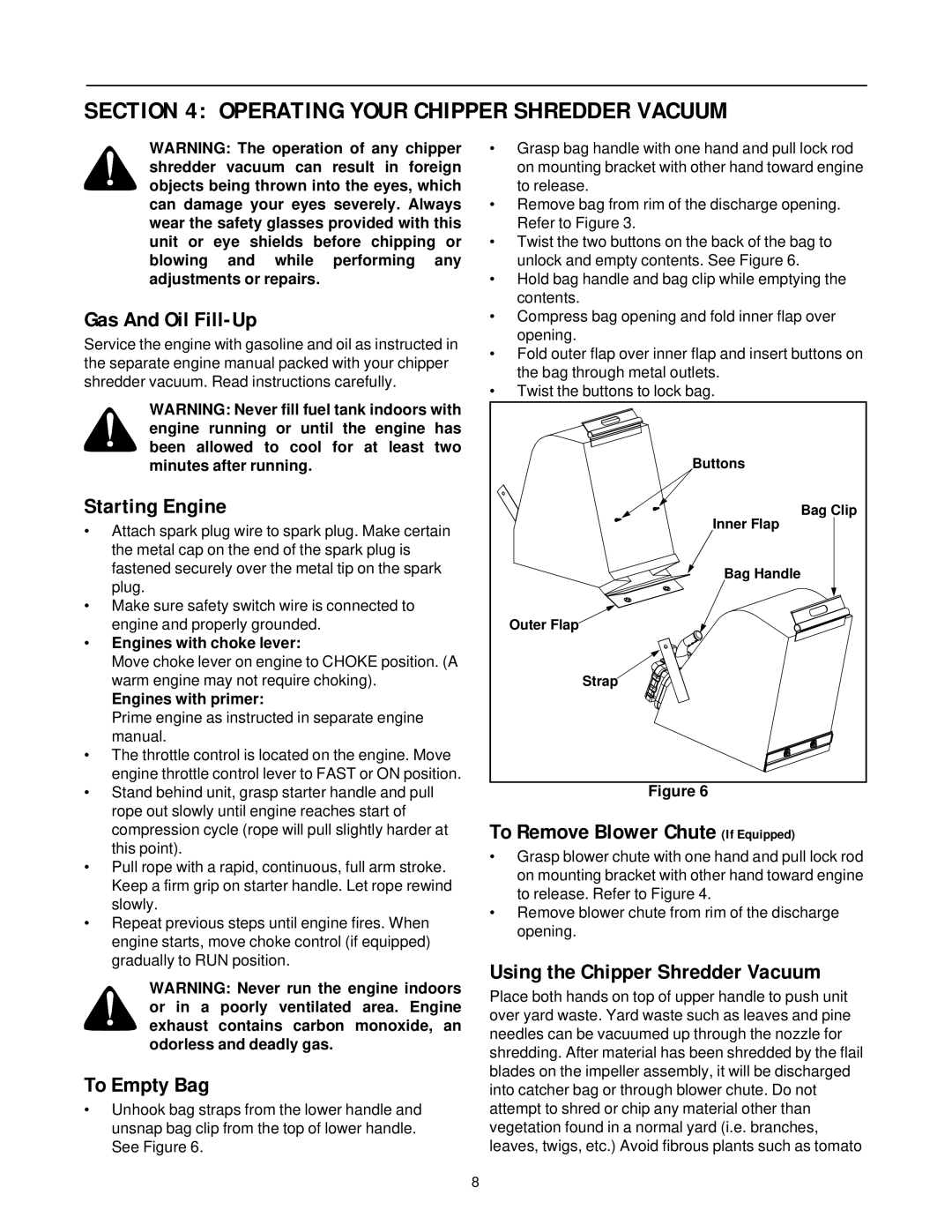 MTD 24A-020D401 manual Operating Your Chipper Shredder Vacuum 