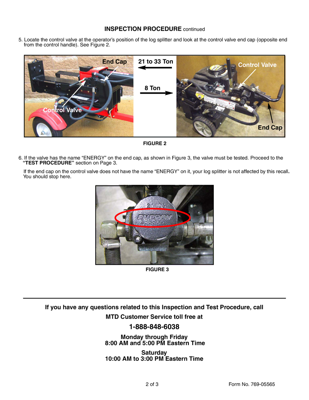 MTD 24AD598A010 manual Inspection Procedure, End Cap 21 to 33 Ton 