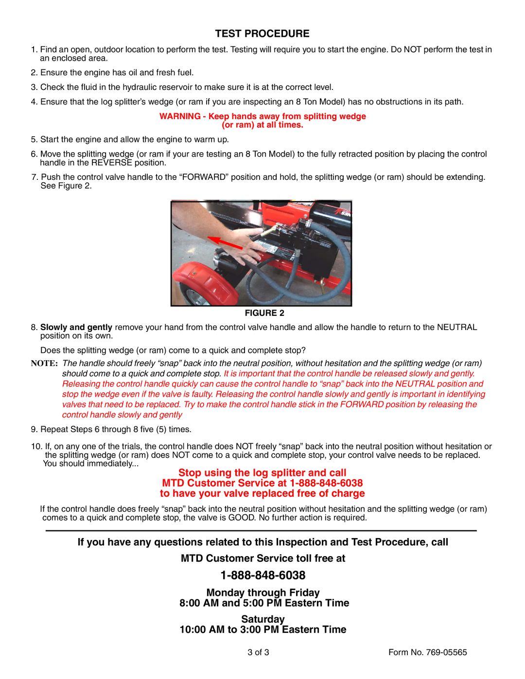 MTD 24AD598A010 manual Test Procedure, Or ram at all times 