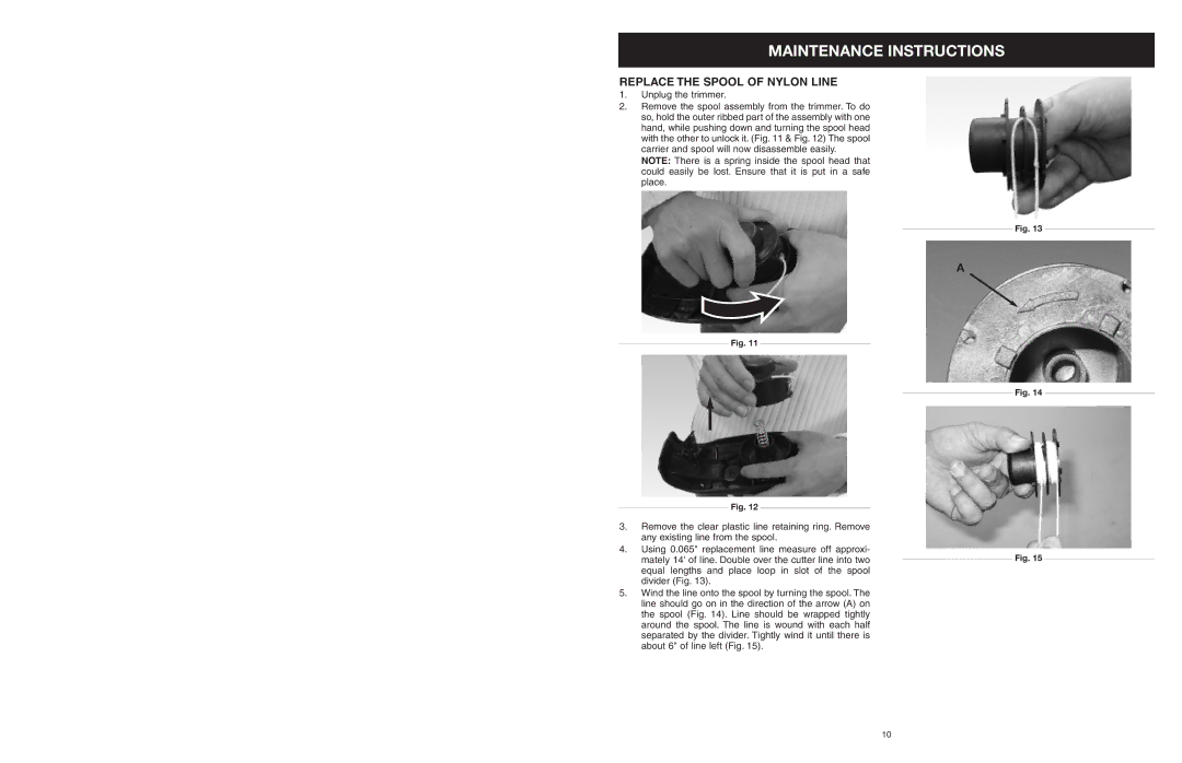 MTD 25P manual Maintenance Instructions, Replace the Spool of Nylon Line 