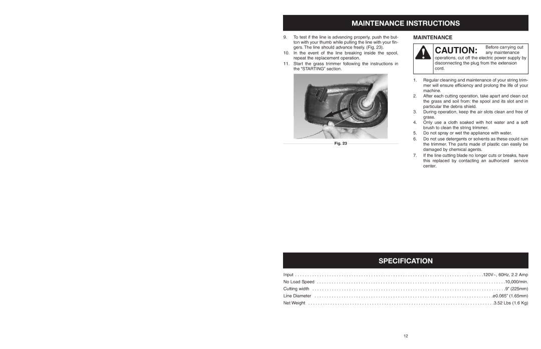 MTD 25P manual Specification, Maintenance 